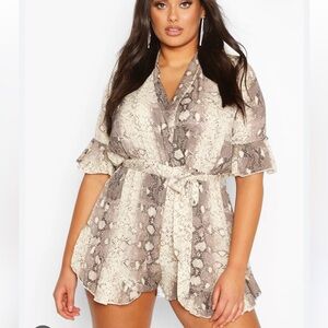 Boohoo Snake Print Romper with Tie Waist